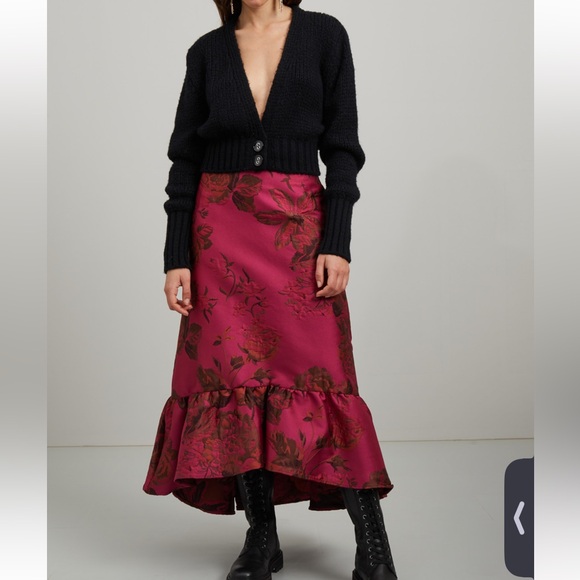 MaxMara Burgundy Floral High-Low Skirt